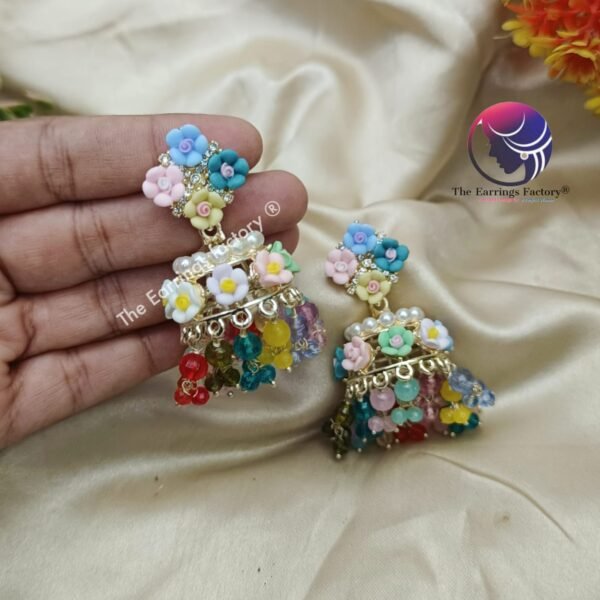 Multi colourful Floral | wedding | Party wear Jhumka - Image 2