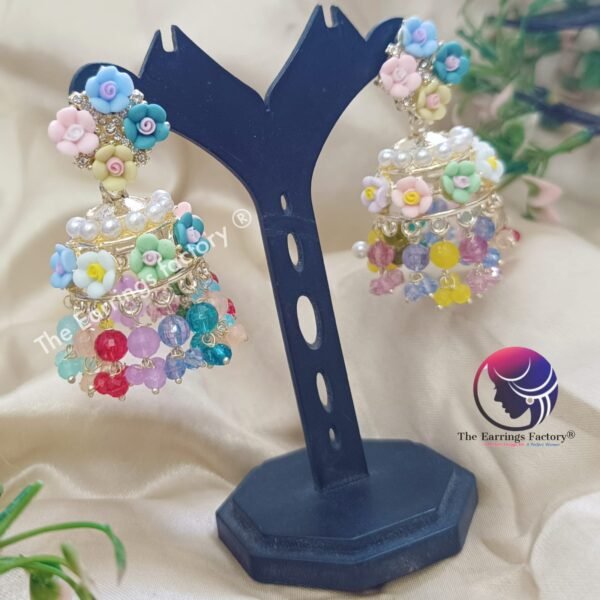Multi colourful Floral | wedding | Party wear Jhumka - Image 5