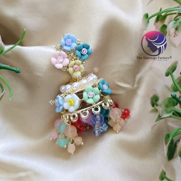 Multi colourful Floral | wedding | Party wear Jhumka - Image 3