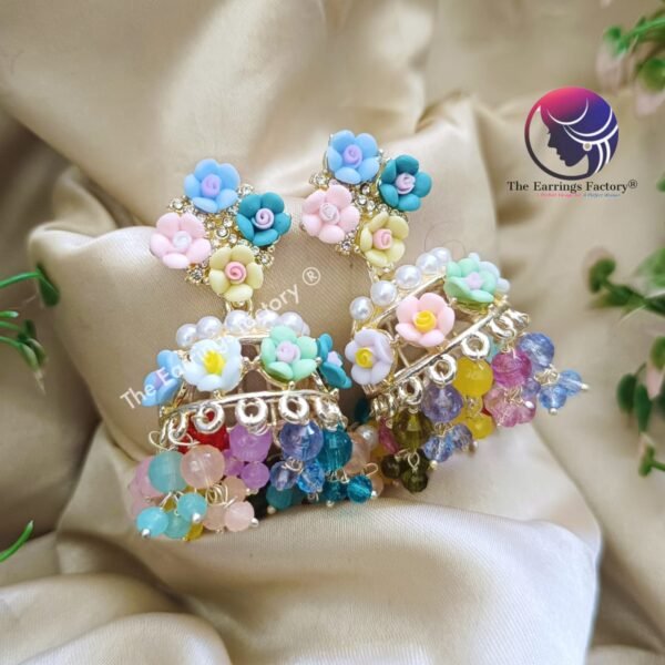 Multi colourful Floral | wedding | Party wear Jhumka - Image 4