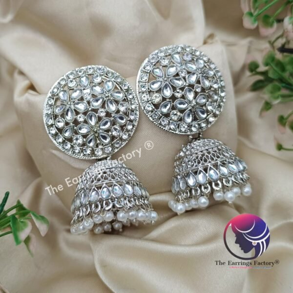 Trending Silver | wedding | Party wear Big Stone Jhumka - Image 4