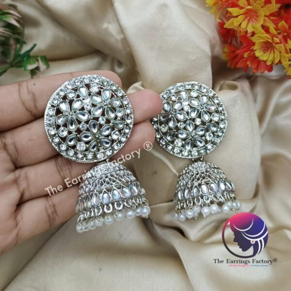 Trending Silver | wedding | Party wear Big Stone Jhumka - Image 3