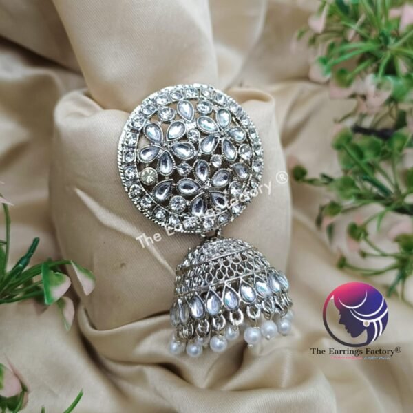 Trending Silver | wedding | Party wear Big Stone Jhumka - Image 2