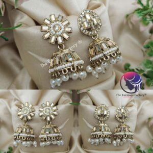 Trending Golden Mirror Stone Pearl Jhumka