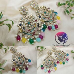Weightless Kundan Stone Multi Colour Pearl Beads Party wear Earrings