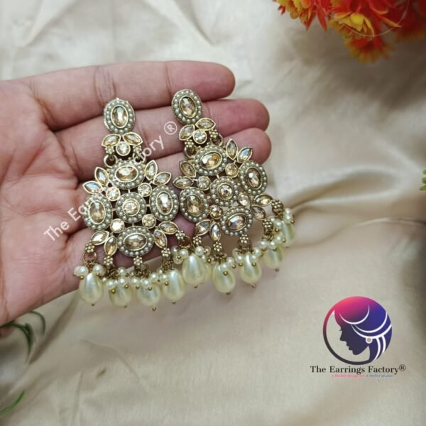 Weightless Kundan Pearl | wedding | Party wear Earrings - Image 2
