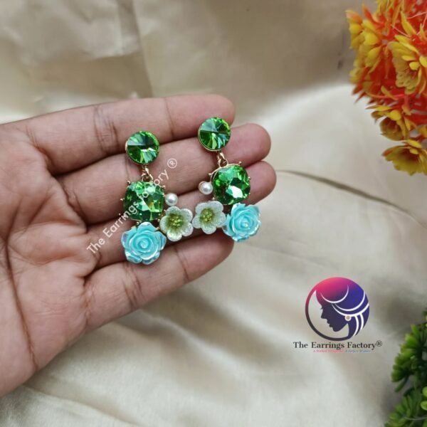 Premium Western Crystal Stone Floral Earrings - Image 2