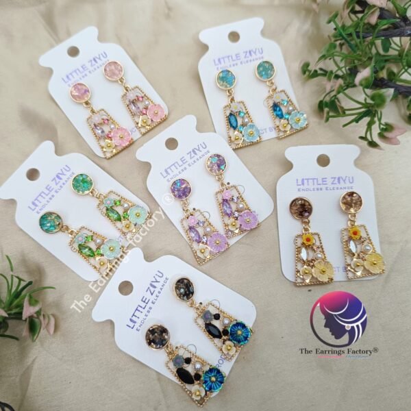 Premium Western Crystal Stone Floral Pearl Earring