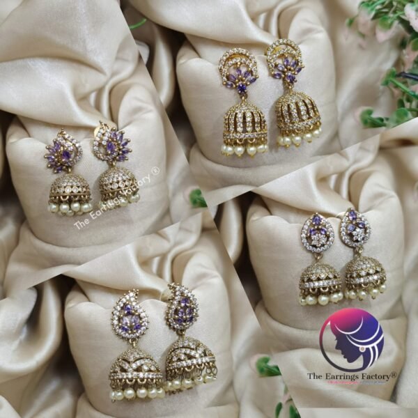 Daily Wear AD Stone Golden Jhumka - Image 2