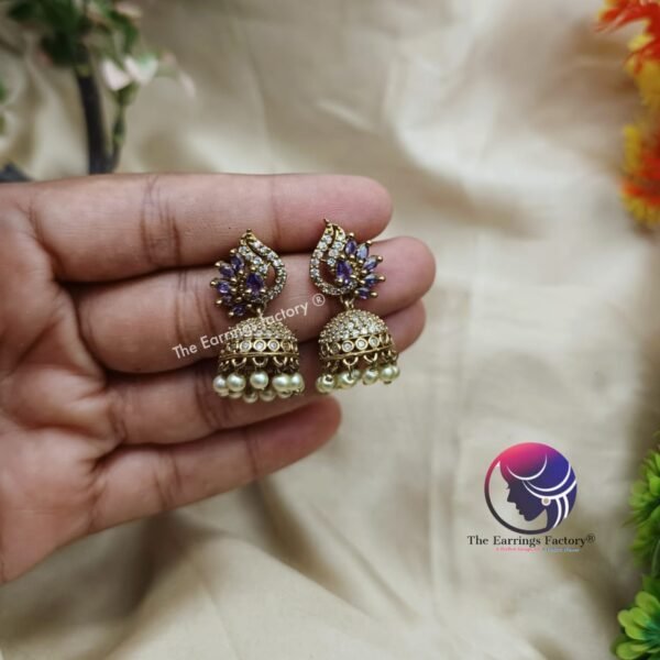Daily Wear AD Stone Golden Jhumka - Image 3