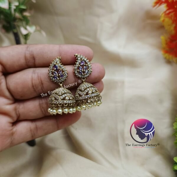 Daily Wear AD Stone Golden Jhumka - Image 4