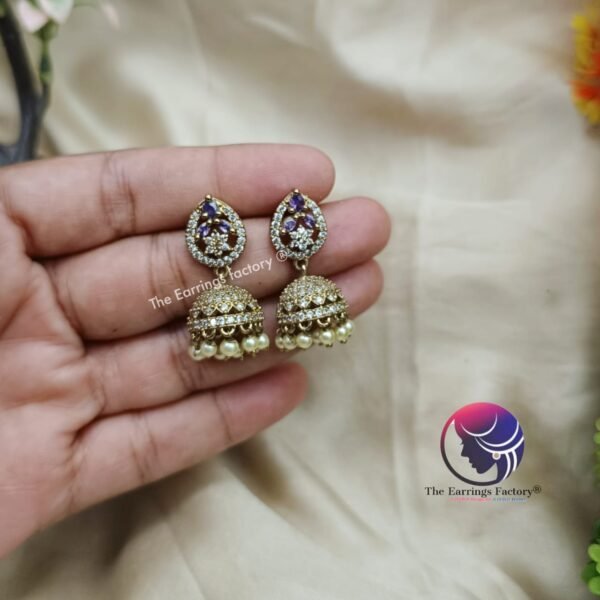 Daily Wear AD Stone Golden Jhumka - Image 5