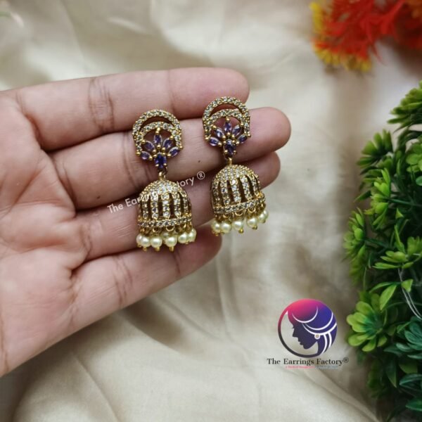 Daily Wear AD Stone Golden Jhumka - Image 6