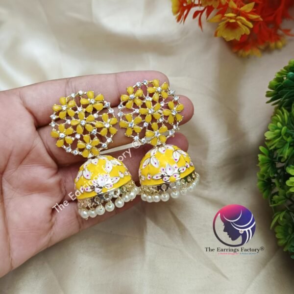 Traditional Meenakari Stone Jhumka - Image 2