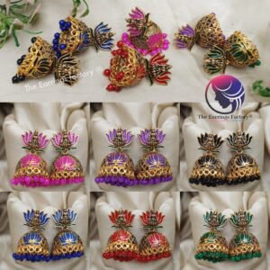 Traditional Golden Colourful Lotus Temple Jhumka