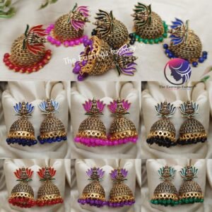 Traditional Golden Colourful Lotus Temple Jhumka