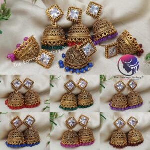 Traditional Golden Colour Beads stone   Jhumka