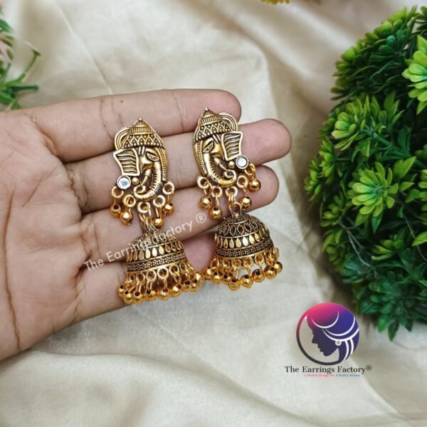 traditional Golden Metal Beads Elephant Jhumka - Image 4