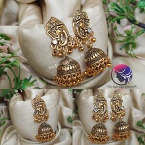 traditional Golden Metal Beads Elephant Jhumka