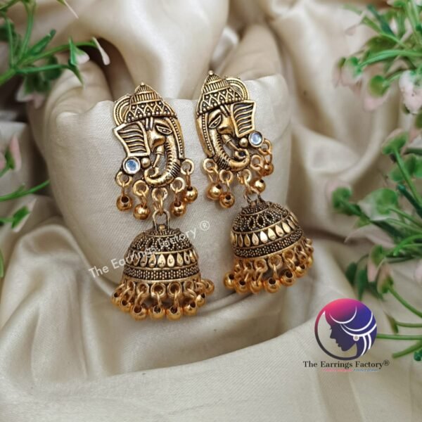 traditional Golden Metal Beads Elephant Jhumka - Image 3