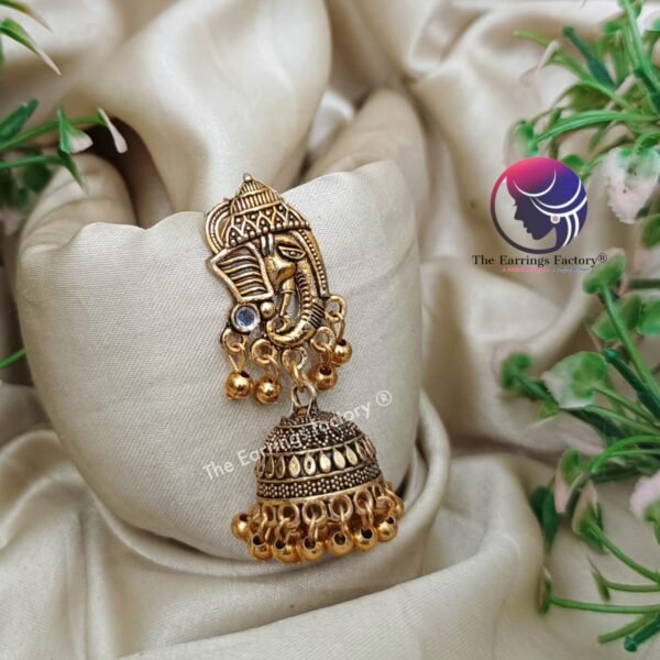 traditional Golden Metal Beads Elephant Jhumka - Image 2