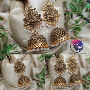 Traditional Golden Pearl Beads Lakshmi Jhumka