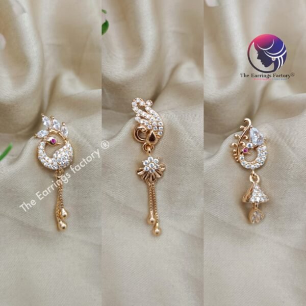 Daily Wear AD Stone Golden Peacock Earrings - Image 2