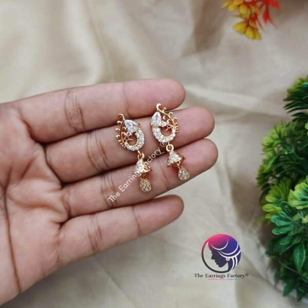 Daily Wear AD Stone Golden Peacock Earrings - Image 4