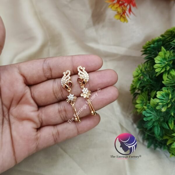 Daily Wear AD Stone Golden Peacock Earrings - Image 3