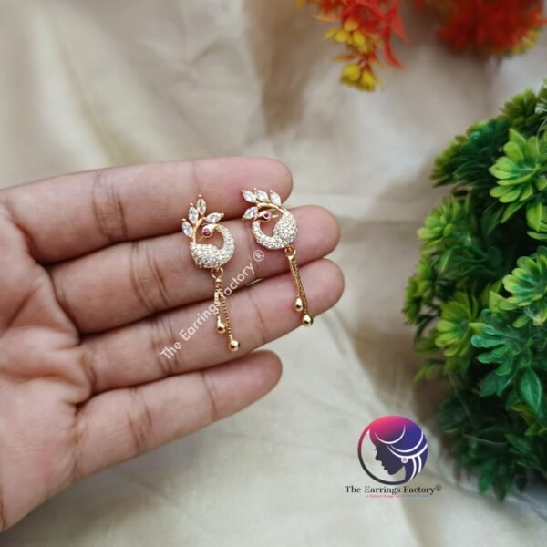 Daily Wear AD Stone Golden Peacock Earrings - Image 5