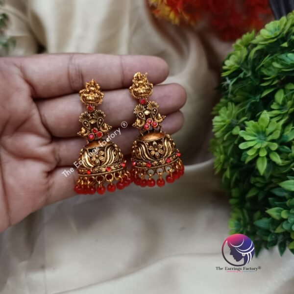 Traditional Golden Colourful beads | Stone Lakshmi Jhumka - Image 3