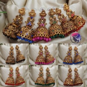 Traditional Golden Colourful beads | Stone Lakshmi Jhumka