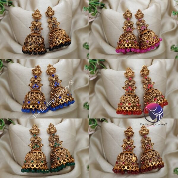 Traditional Golden Colourful beads | Stone Lakshmi Jhumka - Image 2
