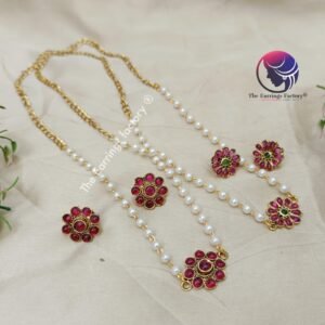 Traditional Antique stone pendant  Pearl chain  with Earrings