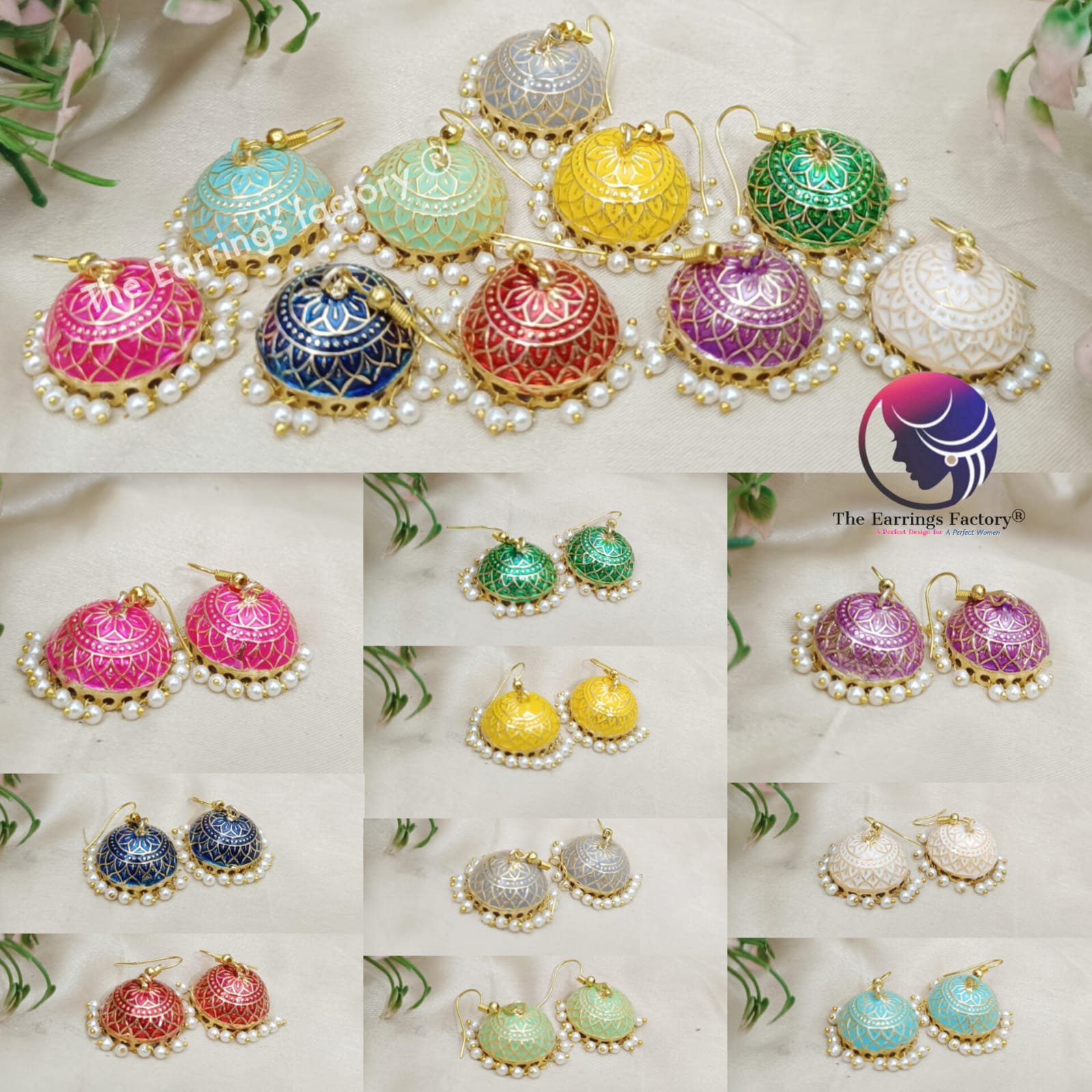 Trending Golden Weightless Hand Painting Meenakari Hook Jhumka