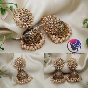 Traditional Golden Pearl Beads Stone Jhumka
