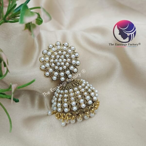 Traditional Golden Pearl Jhumka - Image 2