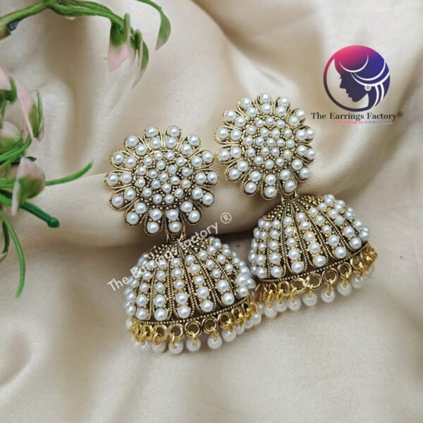Traditional Golden Pearl Jhumka - Image 3