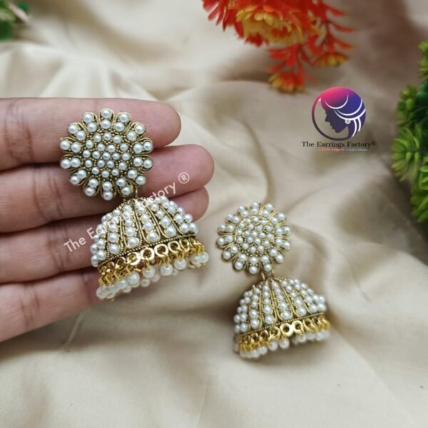 Traditional Golden Pearl Jhumka - Image 4