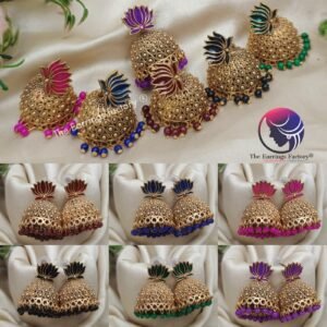 Traditional Golden Colourful Lotus Jhumka