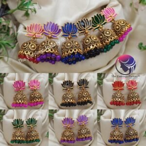 Traditional Golden Colourful Lotus Jhumka