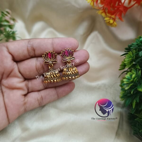 Traditional Golden Lotus Jhumka - Image 3