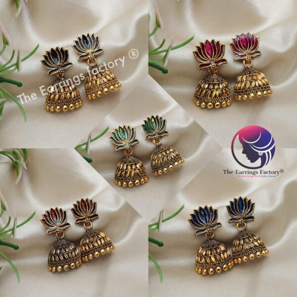 Traditional Golden Lotus Jhumka - Image 2