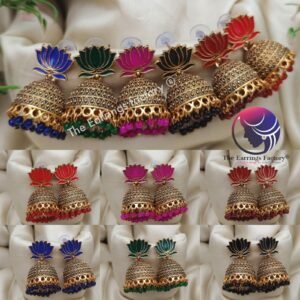Traditional Golden Colourful Lotus Jhumka