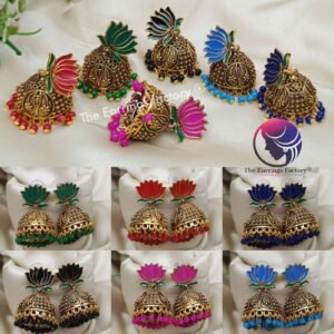 Traditional Golden Colourful Lotus Jhumka