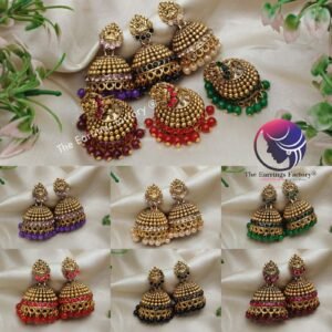 Traditional Golden Colourful beads | Stone Lakshmi Jhumka