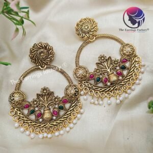 Trending Big Size Chandbali Golden Multi Stone Earrings