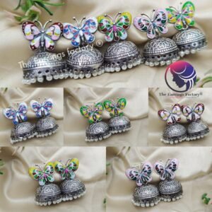 Trending Oxidized Butterfly Meenakari Silver Jhumka