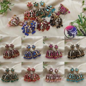 Traditional Golden Colourful beads | Blinking Stone Jhumka