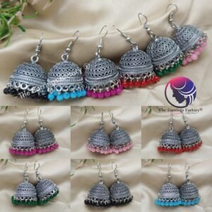Trending Silver Colour Beads Hook Jhumka
